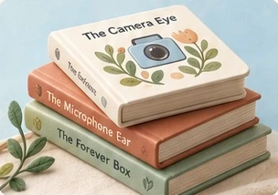 The Camera Eye, The Microphone Ear and The Forever Box board books.